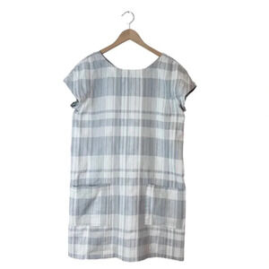 EILEEN FISHER Organic Linen Cotton Plaid V-Back Dress Size M